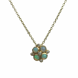 cabochon opal pendant diamond set .24ct 18ct white gold 9ct chain